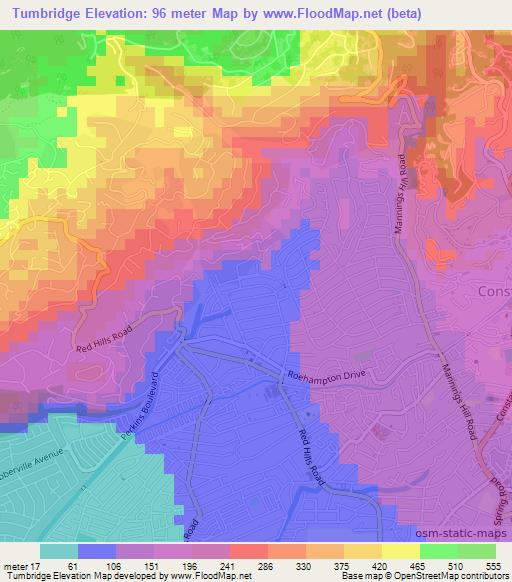 Tumbridge,Jamaica Elevation Map