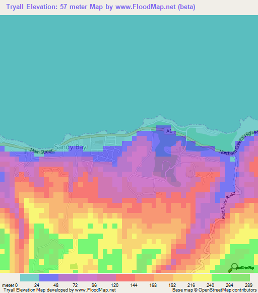 Tryall,Jamaica Elevation Map