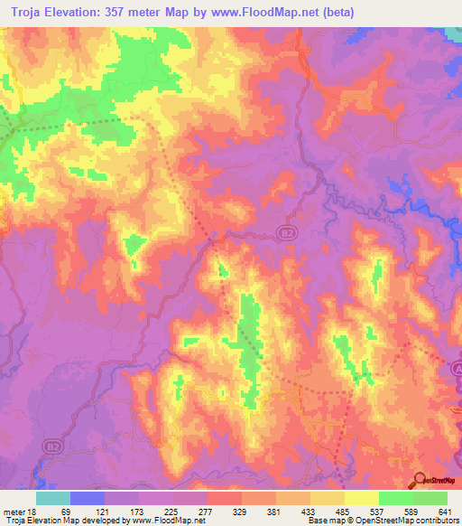 Troja,Jamaica Elevation Map