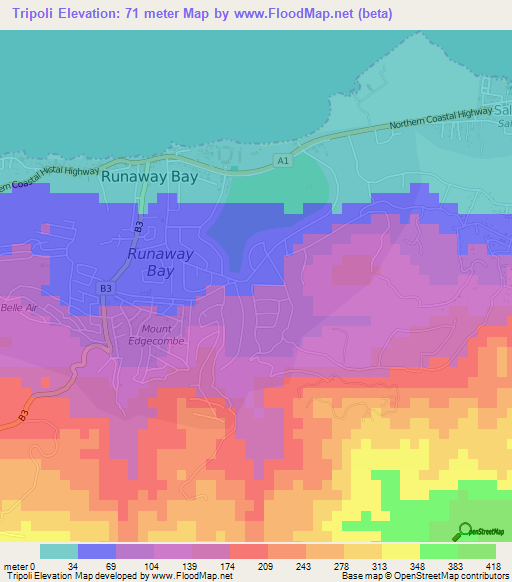 Tripoli,Jamaica Elevation Map