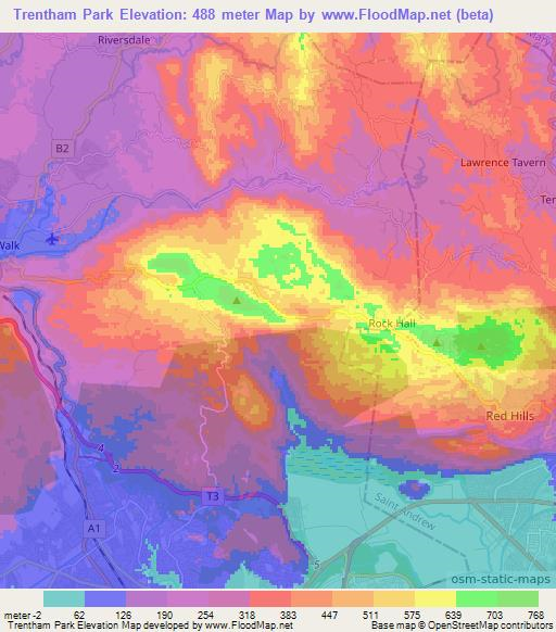 Trentham Park,Jamaica Elevation Map