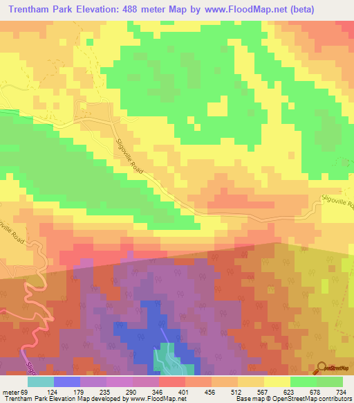Trentham Park,Jamaica Elevation Map