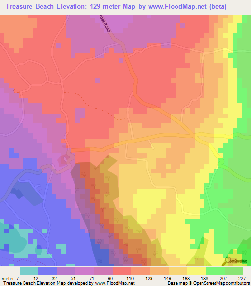 Treasure Beach,Jamaica Elevation Map