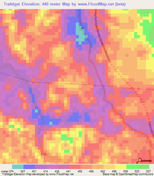 Trafalgar,Jamaica Elevation Map