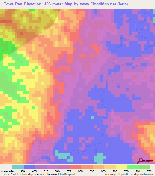 Tows Pen,Jamaica Elevation Map