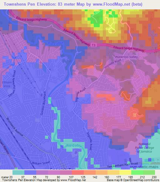 Townshens Pen,Jamaica Elevation Map