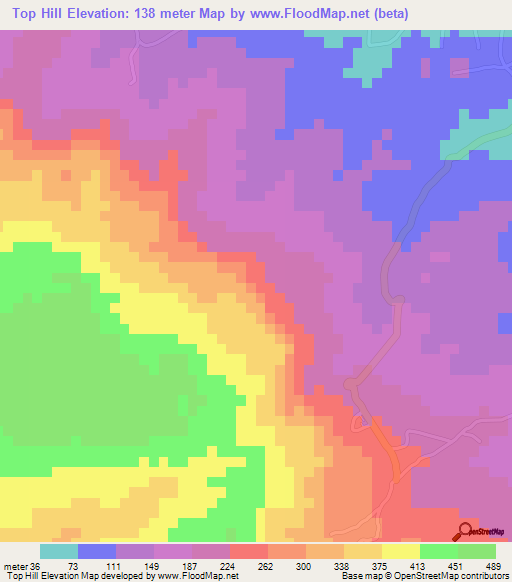 Top Hill,Jamaica Elevation Map