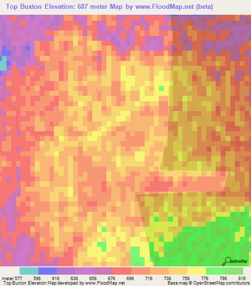 Top Buxton,Jamaica Elevation Map