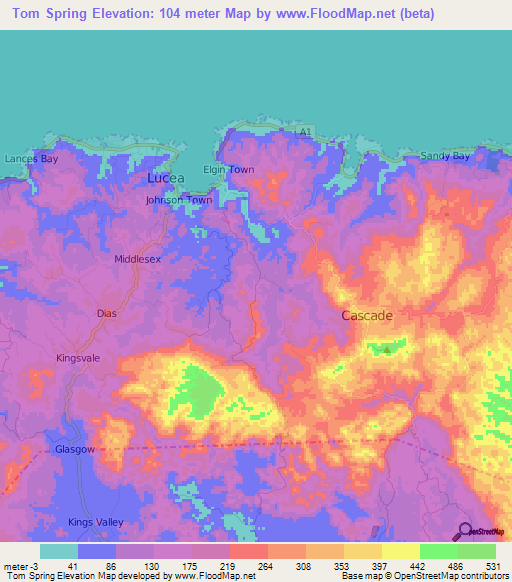Tom Spring,Jamaica Elevation Map