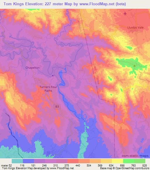 Tom Kings,Jamaica Elevation Map