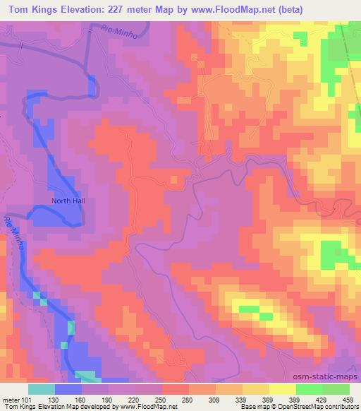 Tom Kings,Jamaica Elevation Map