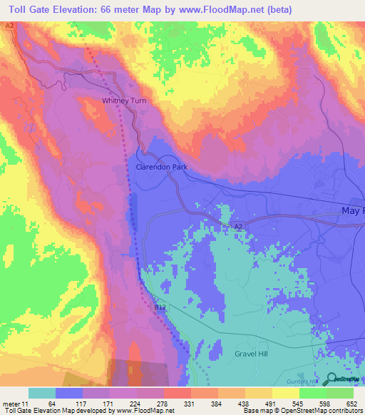 Toll Gate,Jamaica Elevation Map