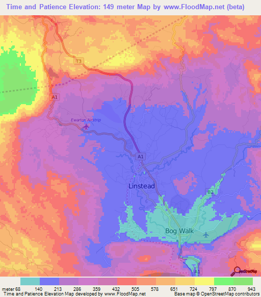 Time and Patience,Jamaica Elevation Map
