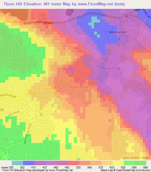 Thorn Hill,Jamaica Elevation Map