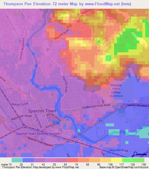 Thompson Pen,Jamaica Elevation Map