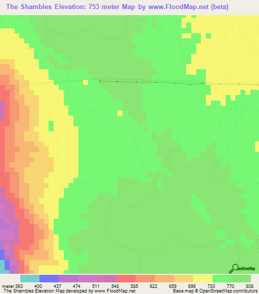 The Shambles,Jamaica Elevation Map