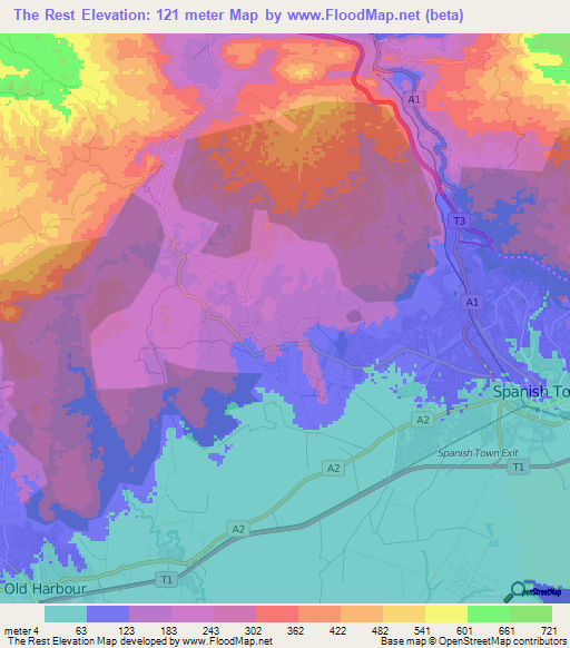 The Rest,Jamaica Elevation Map