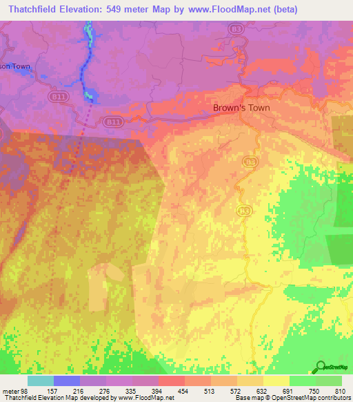 Thatchfield,Jamaica Elevation Map
