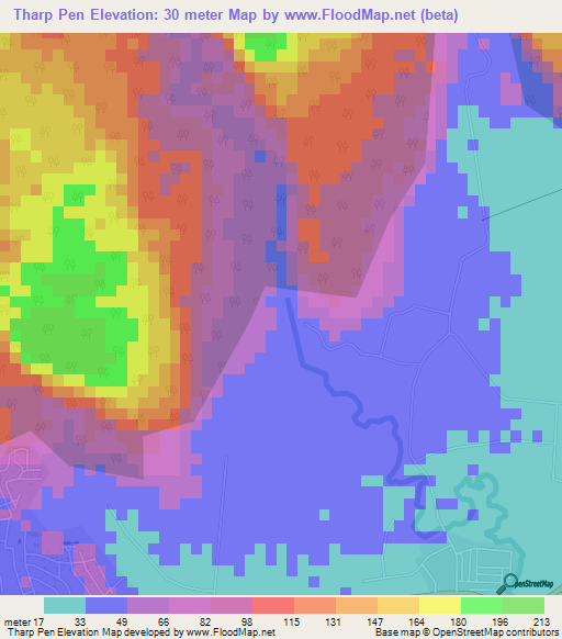 Tharp Pen,Jamaica Elevation Map
