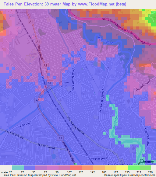 Tales Pen,Jamaica Elevation Map