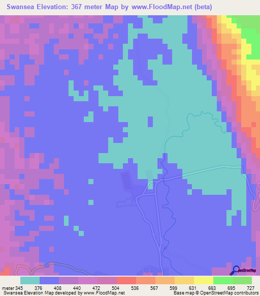 Swansea,Jamaica Elevation Map