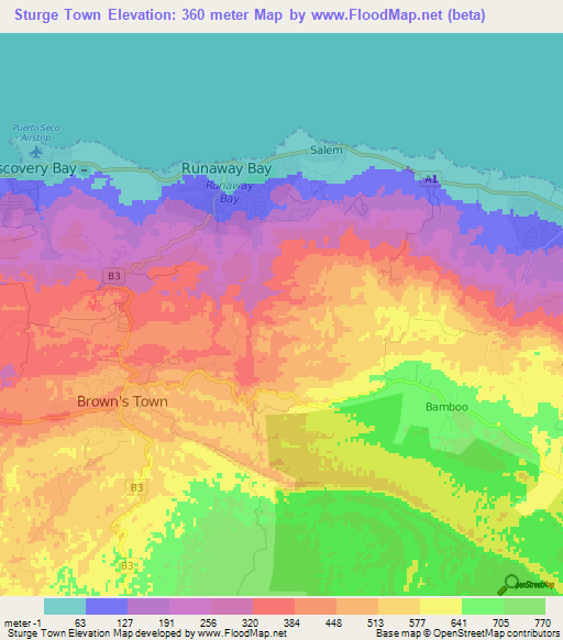 Sturge Town,Jamaica Elevation Map