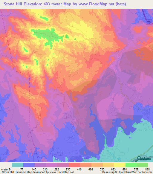 Stone Hill,Jamaica Elevation Map