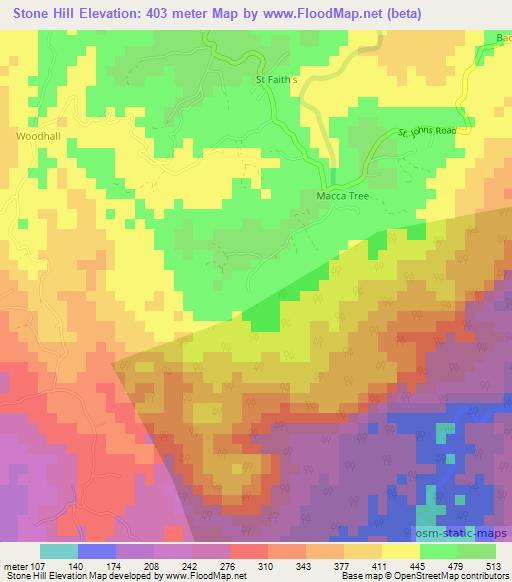 Stone Hill,Jamaica Elevation Map