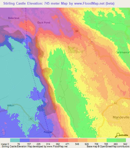 Stirling Castle,Jamaica Elevation Map