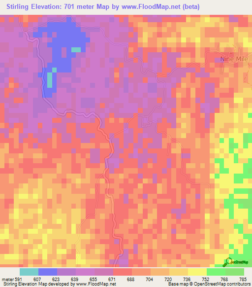 Stirling,Jamaica Elevation Map