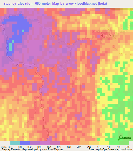Stepney,Jamaica Elevation Map