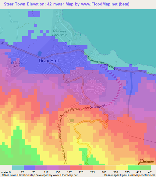 Steer Town,Jamaica Elevation Map