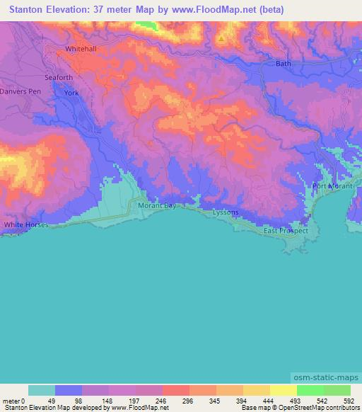 Stanton,Jamaica Elevation Map