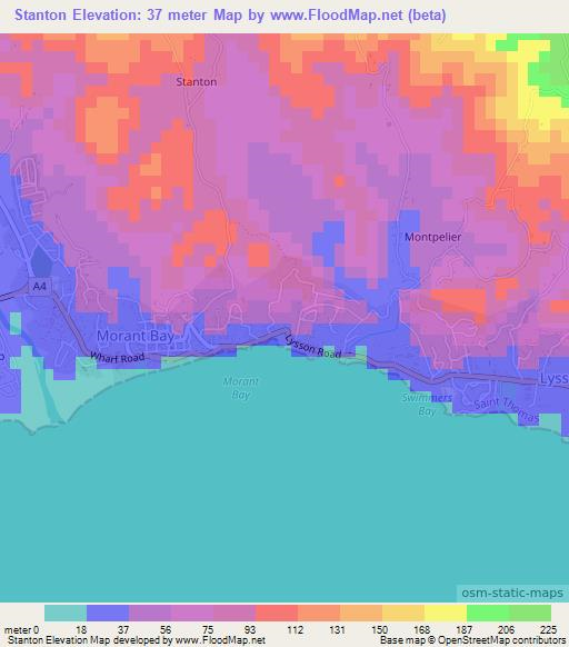 Stanton,Jamaica Elevation Map