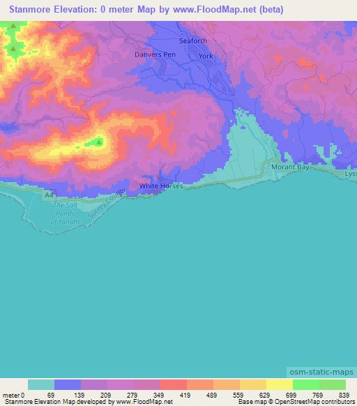 Stanmore,Jamaica Elevation Map