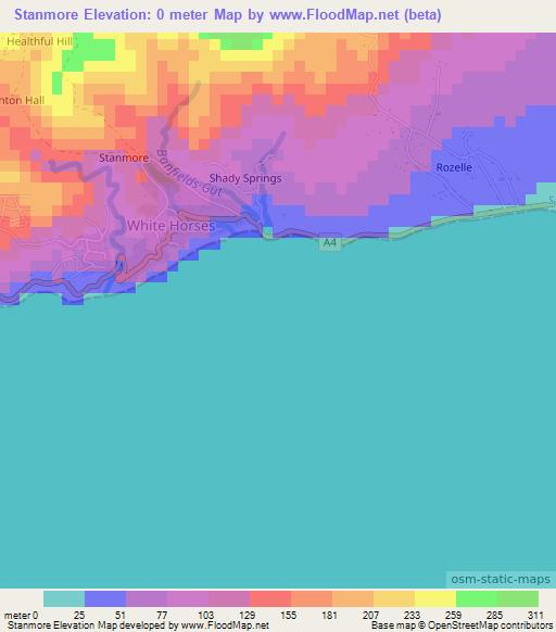 Stanmore,Jamaica Elevation Map