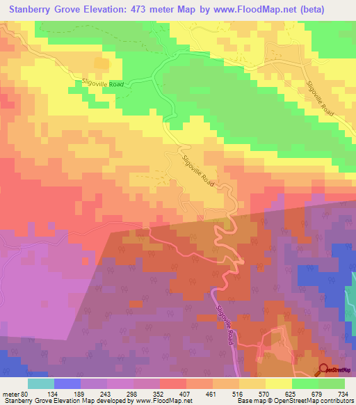 Stanberry Grove,Jamaica Elevation Map