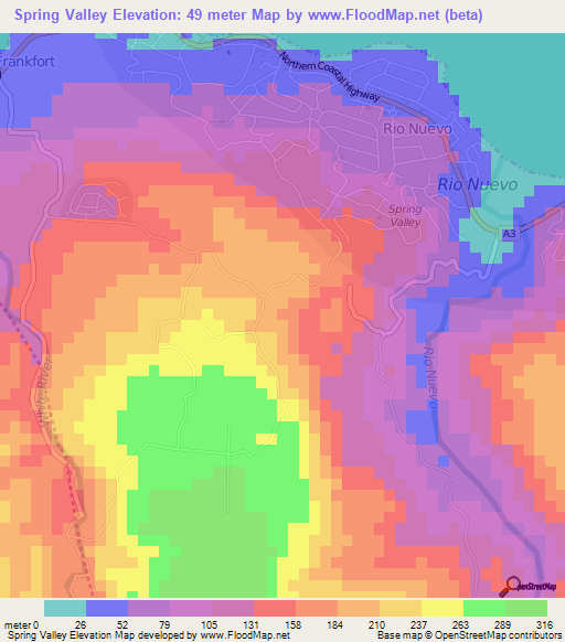 Spring Valley,Jamaica Elevation Map