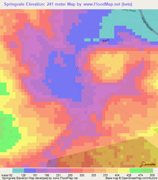 Springvale,Jamaica Elevation Map