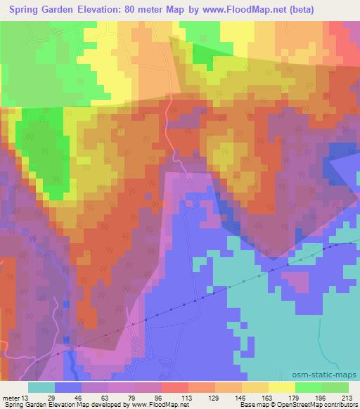 Spring Garden,Jamaica Elevation Map