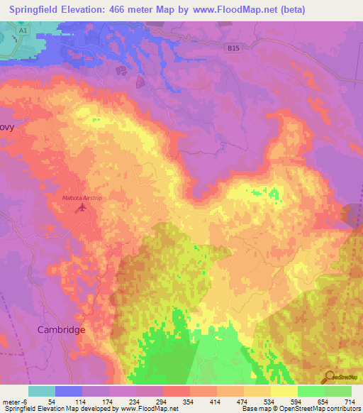 Springfield,Jamaica Elevation Map
