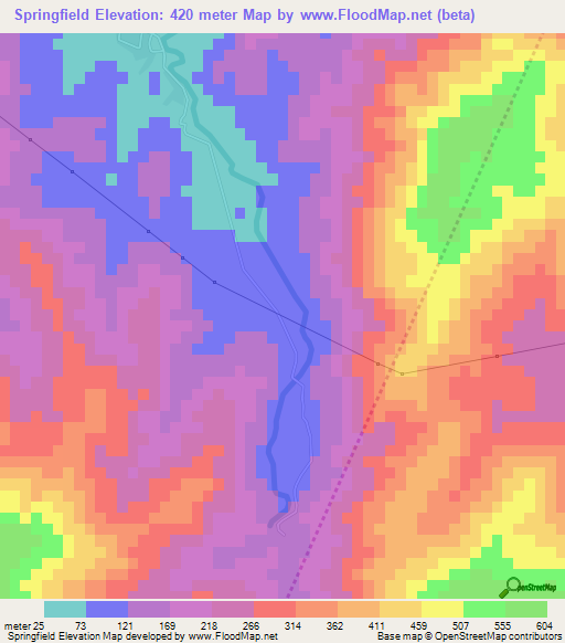 Springfield,Jamaica Elevation Map