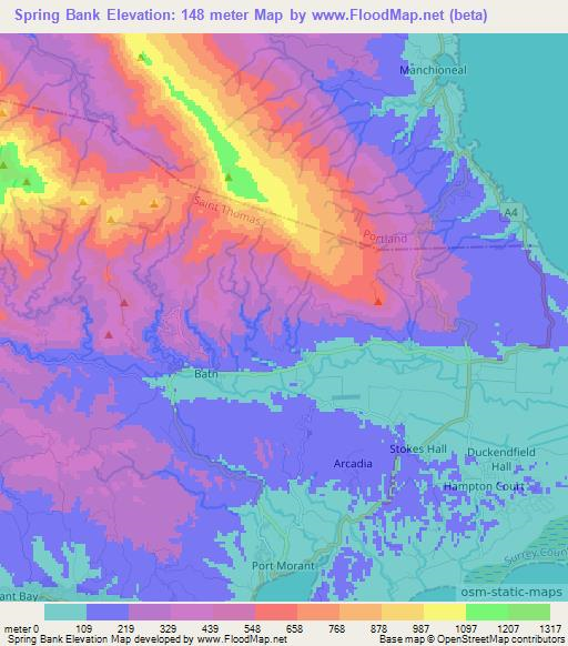 Spring Bank,Jamaica Elevation Map