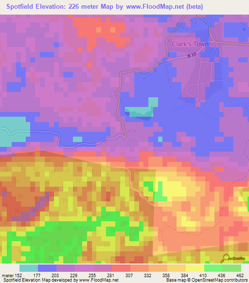 Spotfield,Jamaica Elevation Map