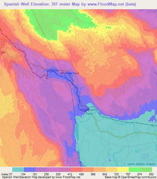 Spanish Well,Jamaica Elevation Map