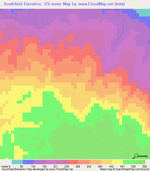 Southfield,Jamaica Elevation Map
