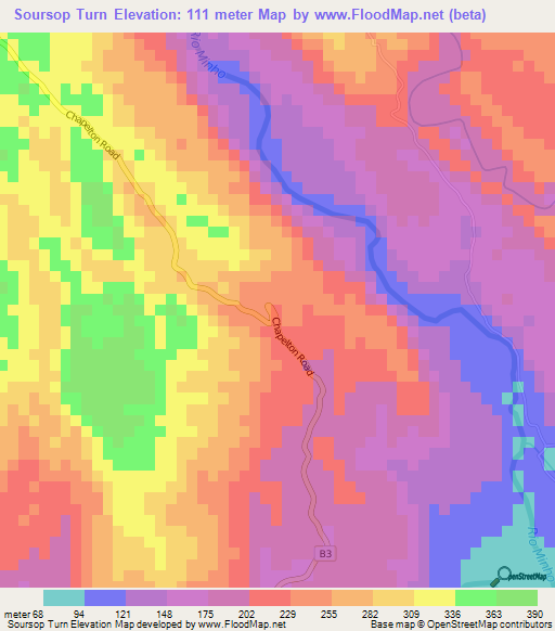 Soursop Turn,Jamaica Elevation Map