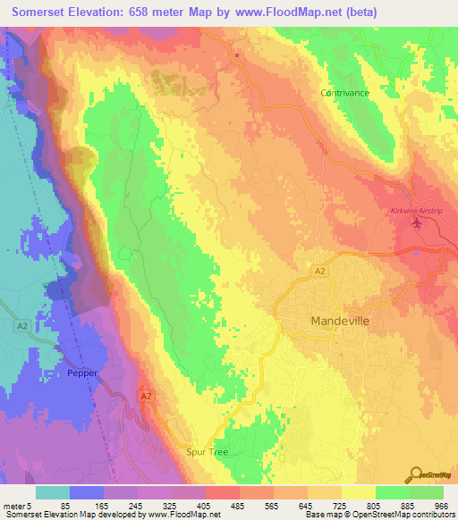 Somerset,Jamaica Elevation Map