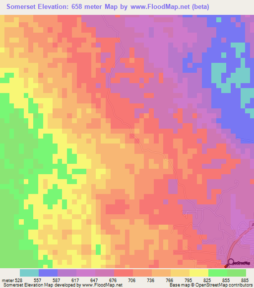 Somerset,Jamaica Elevation Map