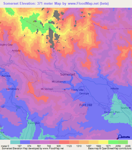 Somerset,Jamaica Elevation Map